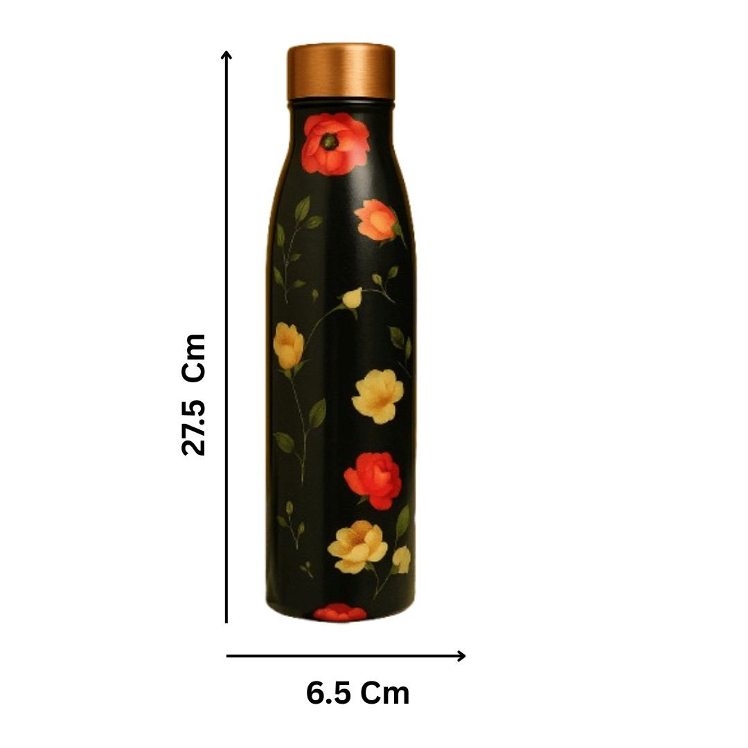 floral copper bottle – black matte finish | leakproof & ayurvedic | 1 litre floral copper bottle – black matte finish | leakproof & ayurvedic | 1 litre